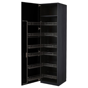 METOD High cabinet with pull-out larder, black/Lerhyttan black stained, 60x60x220 cm