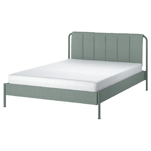 TÄLLÅSEN Upholstered bed frame with mattress, Kulsta grey-green/Åkrehamn medium firm, 140x200 cm