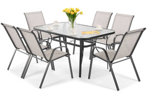 Garden Furniture Set PORTO with Table 150x90 cm & 6 Chairs, grey-black