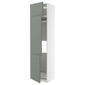 METOD High cab f fridge/freezer w 3 doors, white/Nickebo matt grey-green, 60x60x240 cm