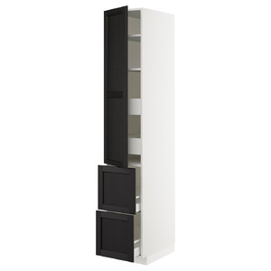 METOD / MAXIMERA Hi cab w shlvs/4 drawers/dr/2 frnts, white/Lerhyttan black stained, 40x60x220 cm