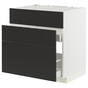 METOD / MAXIMERA Base cab f sink+3 fronts/2 drawers, white/Nickebo matt anthracite, 80x60 cm