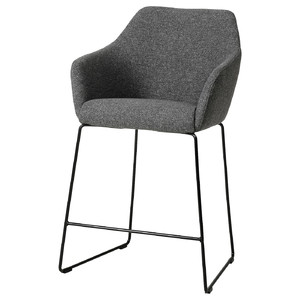 TOSSBERG Bar stool with backrest, metal black/Gunnared dark grey