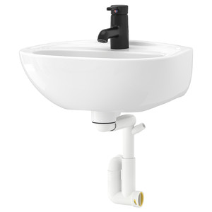 SKATSJÖN Wash-basin w water trap/mixer tap, white, 45x35 cm