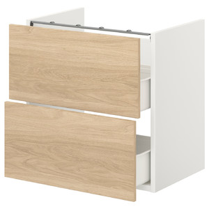 ENHET Base cb f washbasin w 2 drawers, white, oak effect, 60x40x60 cm