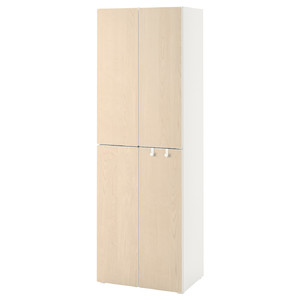 SMÅSTAD / PLATSA Wardrobe, white birch/with 2 clothes rails, 60x57x181 cm
