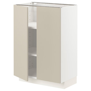 METOD Base cabinet with shelves/2 doors, white/Havstorp beige, 60x37 cm