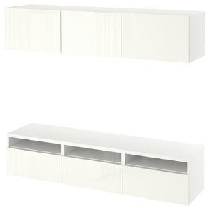 BESTÅ TV bench, white/Selsviken high-gloss/white, 180x42x185 cm