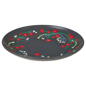 VINTERFINT Side plate, flower pattern dark grey, 20 cm