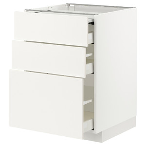 METOD / MAXIMERA Bc w pull-out work surface/3drw, white/Veddinge white, 60x60 cm