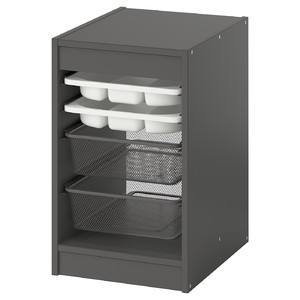 TROFAST Storage combination w boxes/trays, grey white/dark grey, 34x44x56 cm