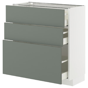 METOD / MAXIMERA Base cabinet with 3 drawers, white/Nickebo matt grey-green, 80x37 cm