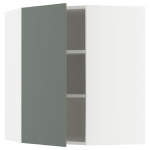 METOD Corner wall cabinet with shelves, white/Nickebo matt grey-green, 68x80 cm