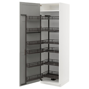 METOD High cabinet with pull-out larder, white/Lerhyttan light grey, 60x60x200 cm