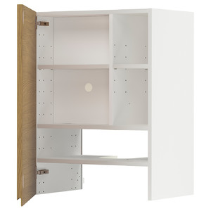 METOD Wall cb f extr hood w shlf/door, white/Voxtorp oak effect, 60x80 cm