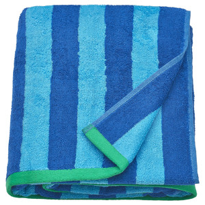 SLÅNHÖSTMAL Bath sheet, bright blue/light blue striped, 100x150 cm