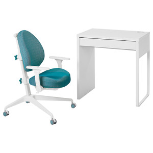 MICKE / GUNRIK Desk and chair, white/turquoise