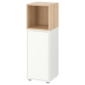 EKET Storage combination with feet, white/white stained oak effect, 35x35x107 cm