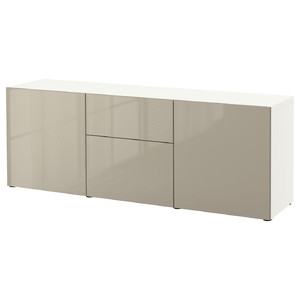 BESTÅ Storage combination with drawers, white/Selsviken high-gloss/beige, 180x42x65 cm