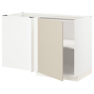 METOD Corner base cabinet with shelf, white/Havstorp beige, 128x68 cm