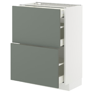 METOD / MAXIMERA Base cab with 2 fronts/3 drawers, white/Nickebo matt grey-green, 60x37 cm