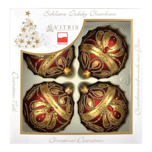 Christmas Baubles 10cm 4pcs, glass, red-dark red