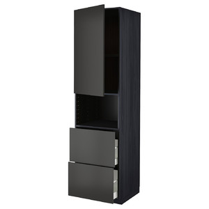 METOD / MAXIMERA Hi cab f micro w door/2 drawers, black/Nickebo matt anthracite, 60x60x220 cm