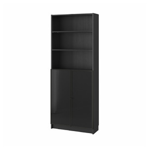 BILLY/HÖGBO Bookcase with glass doors, black-brown, 80x30x202 cm