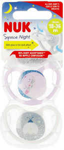 NUK Soother Pacifier Space Night 2pcs 18-36m, lilac/white