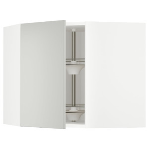 METOD Corner wall cabinet with carousel, white/Havstorp light grey, 68x60 cm