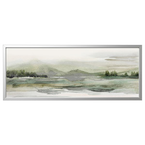 BJÖRKSTA Picture with frame, green nature/aluminium-colour, 140x56 cm