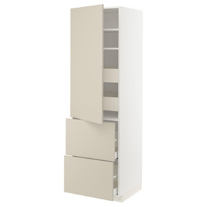 METOD / MAXIMERA Hi cab w shlvs/4 drawers/dr/2 frnts, white/Havstorp beige, 60x60x200 cm