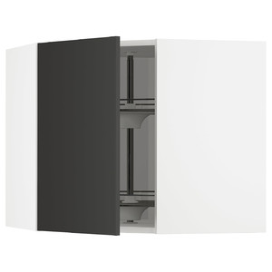 METOD Corner wall cabinet with carousel, white/Nickebo matt anthracite, 68x60 cm