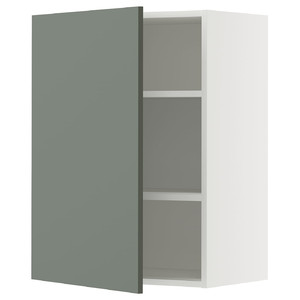 METOD Wall cabinet with shelves, white/Nickebo matt grey-green, 60x80 cm