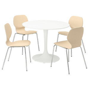 DOCKSTA / SIGTRYGG Table and 4 chairs, white white/birch chrome-plated, 103 cm