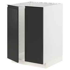 METOD Base cabinet for sink + 2 doors, white/Upplöv matt anthracite, 60x60 cm