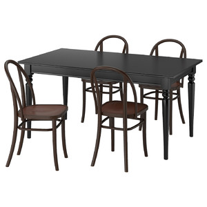 INGATORP / SKOGSBO Table and 4 chairs, black/dark brown, 155/215 cm