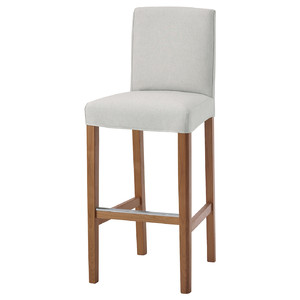 BERGMUND Bar stool with backrest, oak/Orrsta light grey, 75 cm