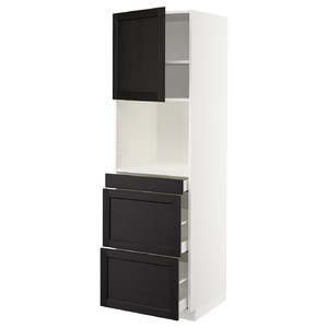 METOD / MAXIMERA Hi cab f micro combi w door/3 drwrs, white/Lerhyttan black stained, 60x60x200 cm