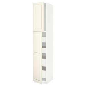 METOD / MAXIMERA Hi cab w 2 doors/4 drawers, white/Bodbyn off-white, 40x60x220 cm