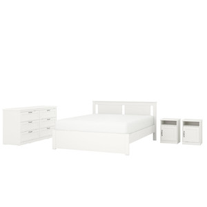 SONGESAND Bedroom furniture, set of 4, white, 140x200 cm