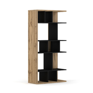 Bookcase Shelving Unit Twin, wotan oak/matt black