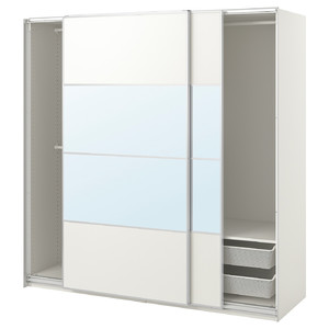 PAX / MEHAMN/AULI Wardrobe with sliding doors, white double sided/white mirror glass, 200x66x201 cm