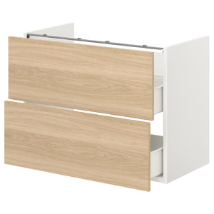 ENHET Base cb f washbasin w 2 drawers, white, oak effect, 80x40x60 cm