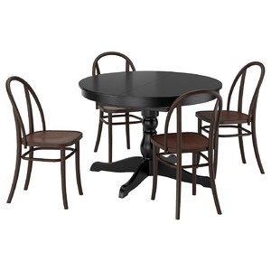 INGATORP / SKOGSBO Table and 4 chairs, black/dark brown, 110/155 cm