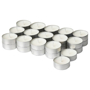 JÄMLIK Scented tealight, Vanilla/light beige, 3.5 hr, 30 pack