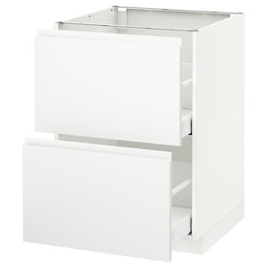 METOD / MAXIMERA Base cabinet w 2 fronts/2 drawers, white, Voxtorp matt white, 60x60 cm