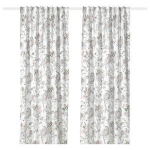 PUSSMUN Curtains, 1 pair, white/multicolour, 145x300 cm