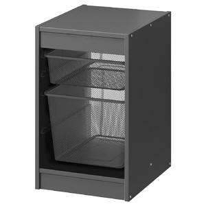 TROFAST Storage combination with boxes, grey/dark grey, 34x44x56 cm