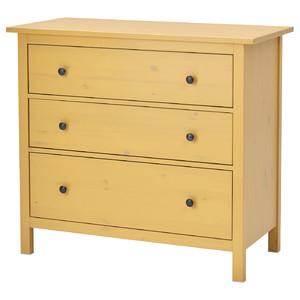 HEMNES Chest of 3 drawers, yellow stain, 108x96 cm